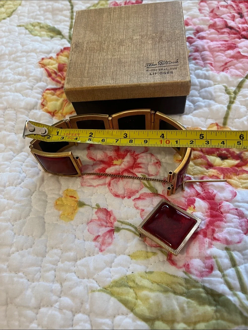 Jean Pétotouré Limoges French Enamel Bracelet and Matching Brooch Set